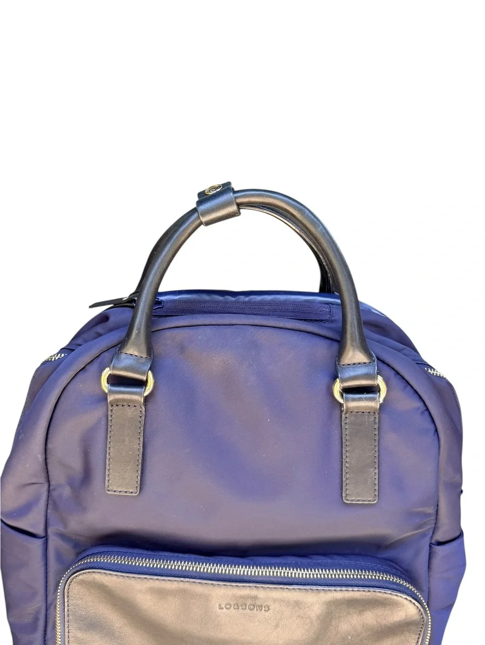 Lo & Sons Rowledge Backpack Navy Nylon Brown Leather Laptop Travel Work Bag